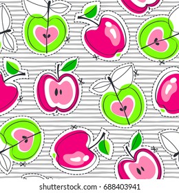 Apple juicy fruit. Vector illustration of seamless pattern.