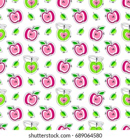 Apple juicy fruit. Vector illustration of seamless pattern.