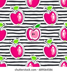 Apple juicy fruit. Vector illustration of seamless pattern.