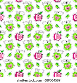 Apple juicy fruit. Vector illustration of seamless pattern.