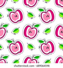 Apple juicy fruit. Vector illustration of seamless pattern.