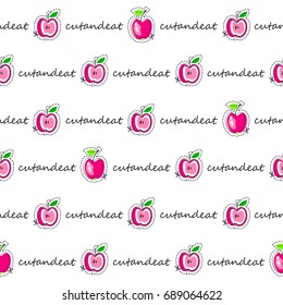 Apple juicy fruit. Vector illustration of seamless pattern.