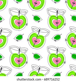 Apple juicy fruit. Vector illustration of seamless pattern.