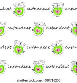 Apple juicy fruit. Vector illustration of seamless pattern.