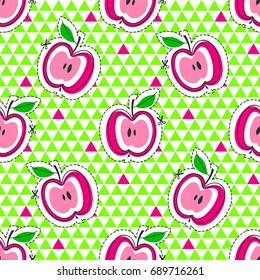 Apple juicy fruit. Vector illustration of seamless pattern.