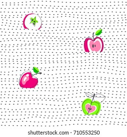 Apple juicy fruit. Vector illustration of seamless pattern.
