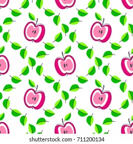 Apple juicy fruit. Vector illustration of seamless pattern.
