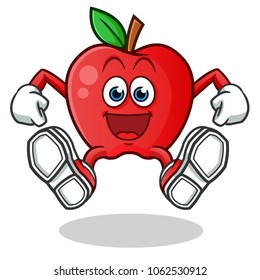 apple jumping mascot vector cartoon illustration