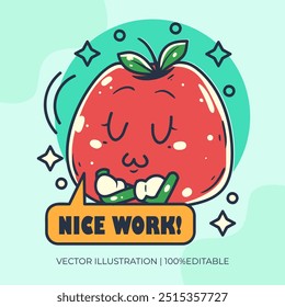 Apple kawaii character giving a compliment illustration