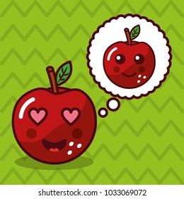 apple kawaii fruit with speech bubble character
