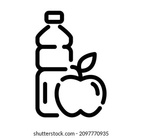 Apple with kcal sign and bottle flat icon. Pictogram for web. Line stroke. Isolated on white background. Vector eps10