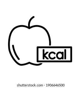 Apple con icono plano de signo kcal. Pictograma para web. Icono de línea. Aislado sobre fondo blanco. Vector eps10
