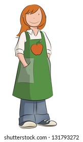 Apple Kid - vector illustration of a smiley little girl wearing an apron with an apple
