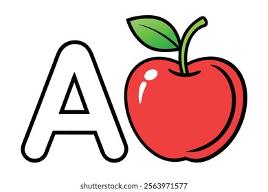 A for Apple Kids Book Vector Illustration - Playful and Educational Design
