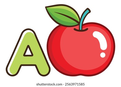 A for Apple Kids Book Vector Illustration - Playful and Educational Design
