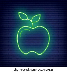 Apple knowledge icon glow neon style, educational institution process, back to school outline flat vector illustration, isolated on black. Concept supplies symbol, community college.