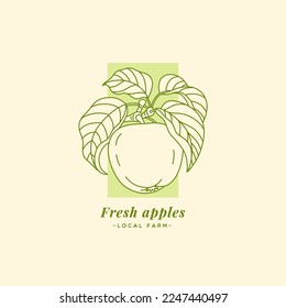 Apple label design template. Linear graphic style. Vector illustration.
