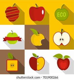 Apple label icons set. Flat set of 9 apple label vector icons for web with long shadow