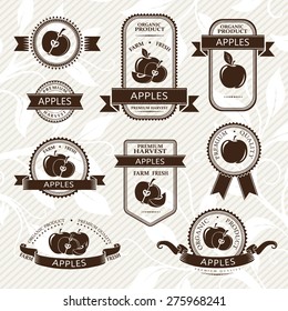 Apple labels. Fruits badges and stickers collection. Monochrome variant.