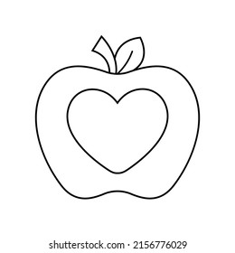 Apple Large Heart Stem Leaf Outline Shape Graphic