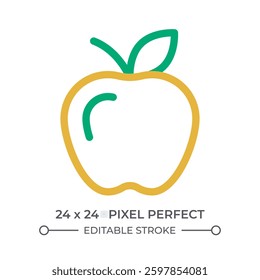 Apple with leaf colorful line ui icon. Delicious ripe fresh fruit. Vegan dessert snack. Eating healthy food. Isolated vector duotone linear symbol. User interface element, pixel perfect