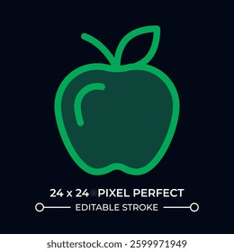 Apple with leaf dark color ui icon. Delicious ripe fresh fruit. Vegan dessert snack. Eating healthy food. Vector colorful symbol isolated on black. User interface element, pixel perfect
