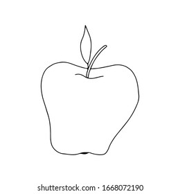 La Apple con la hoja se dibuja en el estilo Doodle. Dibujo contour.Dibujo en blanco y negro de una Apple. Fruta aislada en fondo blanco.Comida para veganos.Ilustración vectorial