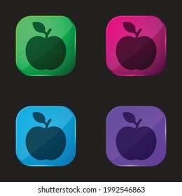 Apple With Leaf four color glass button icon