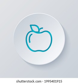 Apple with leaf, fresh fruit, simple icon. Cut circle with gray and blue layers. Paper style
