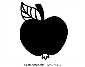 Apple with leaf and handle - black vector silhouette for pictogram or logo. Apple - sign or icon.
