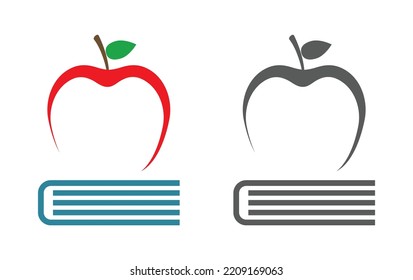 Apple With Leaf Logo On Book Education Icon