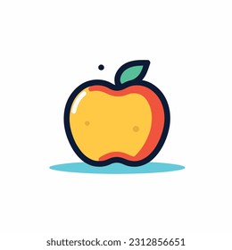 An apple with a leaf on it. outline style icon. vector illustration. white background.