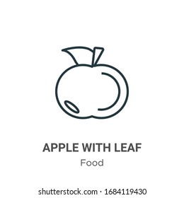 Apple con icono vectorial de contorno de hoja. Manzana negra delgada con icono de hoja, vectorial plano ilustración de elemento simple del concepto alimentario editable trazo aislado en fondo blanco