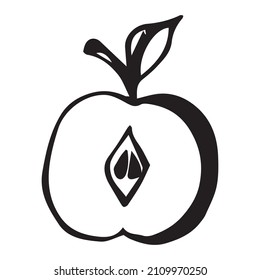 Apple with a leaf. Retro style, engraving. Hand drawing. Vector illustration isolated on white background. Element for eco-logo, bilogotype.