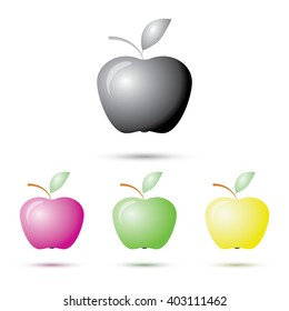 Apple with leaf set colorful isolated on white vector illustration