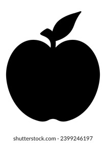 An apple with a leaf. Silhouette. Black fruit. Juicy apple fruit. Vector illustration. Isolated background. Fruit harvest. Sweet pulp. Seasonal product. Vegan food. Idea for web design.