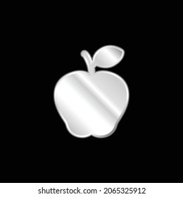 Apple With Leaf silver plated metallic icon
