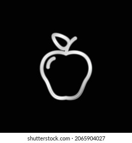 Apple With A Leaf silver plated metallic icon