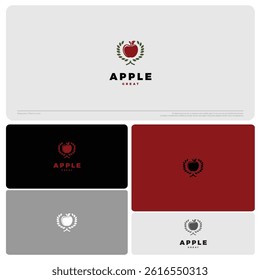 apple and leaf wreath logo vector icon illustration
