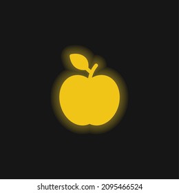 Apple con icono de neón brillante amarillo hoja