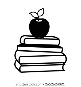 Apple with leaves atop a stack books Handdrawn on education