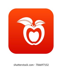 Apple with leaves icon digital red for any design isolated on white vector illustration