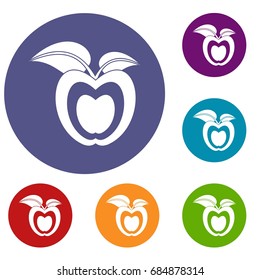 Apple with leaves icons set