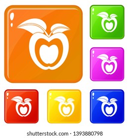 Apple with leaves icons set collection vector 6 color isolated on white background