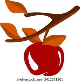 an apple with leaves on white