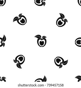 Apple with leaves pattern repeat seamless in black color for any design. Vector geometric illustration