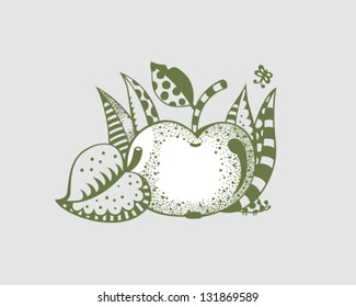 Apple in the leaves. Stylized Vector Illustration
