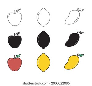 Apple, Lemon, Mango Icon vector illustration symbol graphic of Line, Outline, Monochrome, Full Color