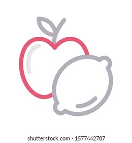 apple lemon vector color line icon 