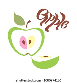 Apple. lettering. Clove.Fruit. Design concept. Vector illustration.